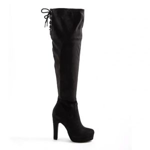 OVER-THE-KNEE PLATFORM BOOT - STRETCH FAUX SUEDE BLACK